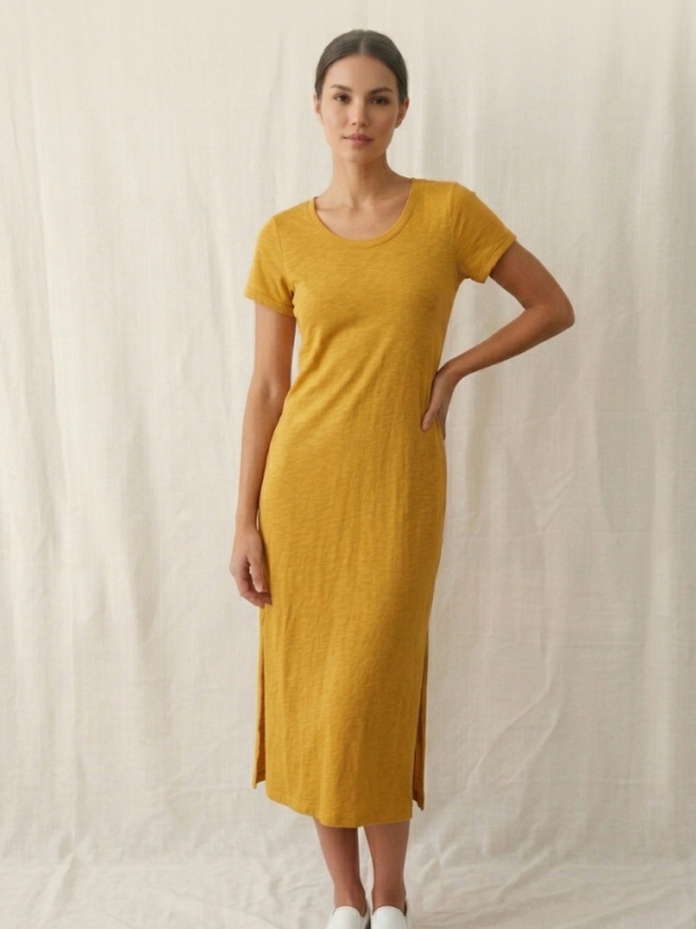 Jessica Simpson Mustard Yellow T-Shirt Dress Short Sleeve women’s size  M (E75)
